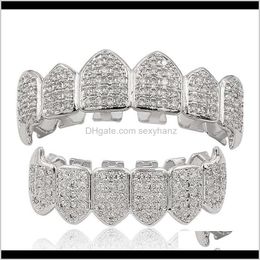 Grillz, Dental Body Jewelry Drop Delivery 2021 Hip Hop Iced Out Cz Boca Dientes Grillz Caps Top Bottom Grill Set Hombres Mujeres Vampire Grills 85 U