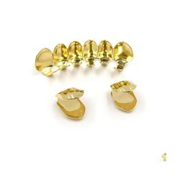 Grillz Dental Grills 18K Gold Plated Copper Dents Braces Plain Hip Hop Up 2 Bottom 6 Grillz Mouth Fang Tooth Cap Jllxpp Bdejewelry Dhu8G