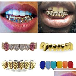 Grillz Dental Grills 18K Or Dents Bretelles Punk Hip Hop Mticolor Diamant Personnalisé Bas Bouche Fang Dent Cap Va D Drop Livraison Jewel Dhvxh