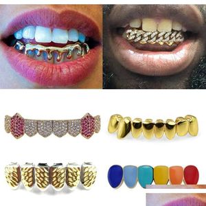 Grillz Dental Grills 18K gouden tandenbeugels Punk Hip Hop Mticolor Diamond Custom Bottom Mouth Fang Tooth Cap Va D Drop Delivery Jewel Dhvxh