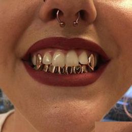 Grillz, tandheelkundige grills 18k echte gouden grillz tandheelkundige mond wijken grills beugels gewone punk hiphop omhoog 2 bodem 6 tanden tandcapcosplay co dhx7q