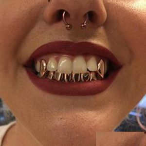 Grillz Dental Grills 18k Real Gold Grillz Bouchle Fang Braces Plain Punk Hiphop Up 2 Bottom 6 dents Cost Cost Cosplay Cost Costume Hallowe DH2GD