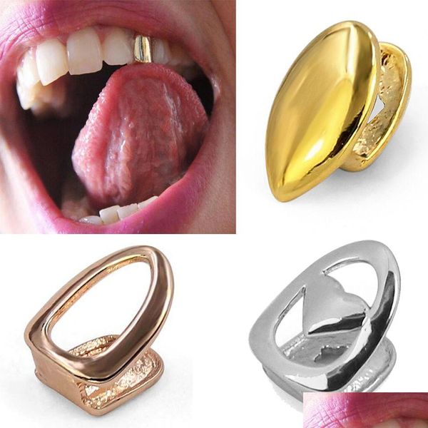 Grillz, Parrillas dentales 18K Real Gold Hollow Dientes individuales Grillz Braces Punk Hiphop Dental Boca Fang Grills Diente Cap Cosplay Disfraz H Dhtfh