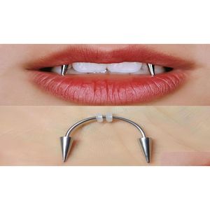 Grillz Tandheelkundige Grills 1Pc Punk Draca Septum Piercing Tijger Tand Nagel Roestvrij Staal C Staaf Lip Ring Zomibe Vampier tanden Decoratie Dhvli