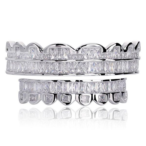 Grillz Dental Grills Baguette chapado en oro con dientes de diamante Grillz Top Bottom Sier Color Bling Aaa Cubic Zircon Boca Hip Hop Fash Dhncw