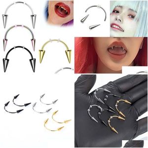 Grillz Dental Grills Bloodsucking Dental Grills Roestvrij stalen tijgertanden Lip Nagel Smile Piercing sieraden voor mondvalafgifte Dhlrs