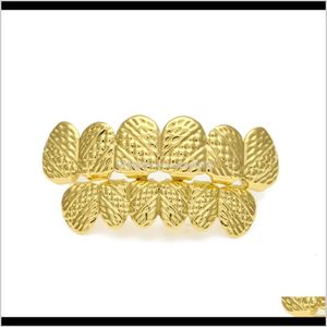 Grillz, Dental Grills Body Drop Delivery 2021 Gold Ploated Hip Hop Grillz Rooster Shape Grill Top Bootom Groll Set met Sile Tands Fashion P