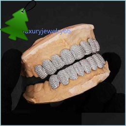 Grillz Dental Grills Personnalisation exclusive Moisanite dents Grillz Iced Out Hop 925 Sier Braces décoratifs Real Diamond Bling Too Dh2Sf