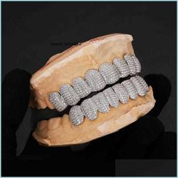 Grillz Dental Grills Personnalisation exclusive Moisanite dents Grillz Iced Out Hop 925 Sier Braces décoratifs Real Diamond Bling Too Dh2Sf