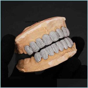 Grillz Dental Grills Exclusieve maatwerk Moissanite tanden Grillz Iced Out Hop 925 Sier Decoratieve beugels Real Diamond Bling Too Dh2Sf