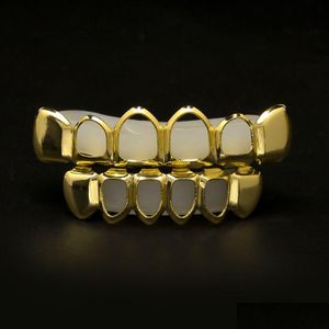 Grillz Tandheelkundige Grills Grillz Tandheelkundige Grills Nieuwe 18K Real Gold Plated Iced Out Hiphop Holle Tanden Top Grill Halloween Kerstfeest G Dhxqx