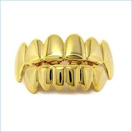 Grillz Dental Grills Hip Hop 18K chapado en oro Colmillos de vampiro Superior e inferior Grillz Tus dientes para hombres Mujeres Halloween Clo Dhseller2010 Dhpmz