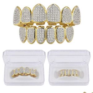 Grillz Dental Grills Hip Hop Classic Dents Golde Couleur Plaqué CZ Micro Pave Exclusif Top Bottom Gold Set Drop Livraison Bijoux Corps Otqzt