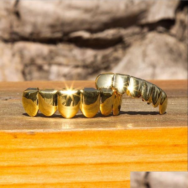 Grillz, Parrillas dentales Hip Hop Dientes dentales Grillz Hombres Mujeres Parrillas de oro Conjunto Joyería de moda Alta calidad Ocho 8 Diente superior Seis 6 Bott Dhvl8