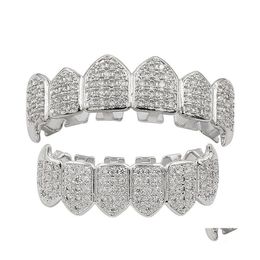 Grillz Dental Grills Hip Hop Or Bretelles Crocs Éclatement Microinlaid Dents Femmes Hommes Bijoux Drop Delivery Body Dh8Pp