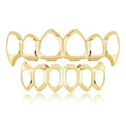 Grillz Dental Grills Hip Hop Grillz 2-delige set Fashion Gold Sier Color Hollow Out Teeth Brace Trendy Heren Dames Milieuvriendelijk Koper V Dhlpl