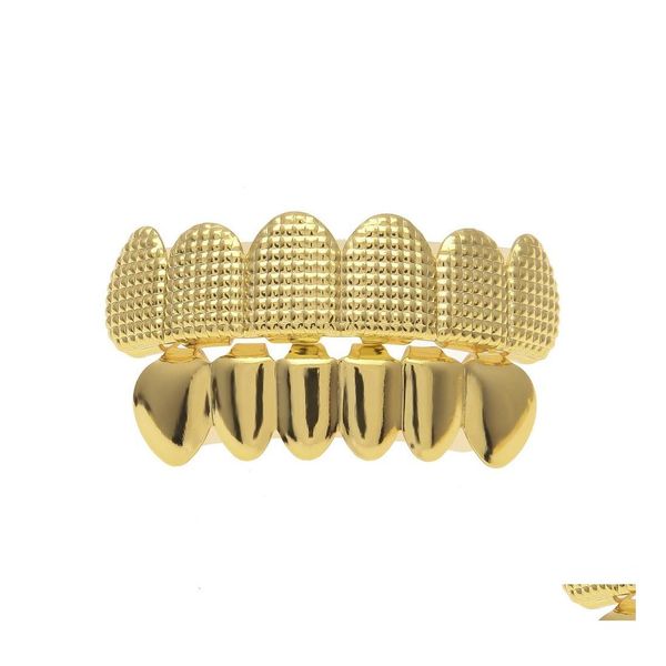 Grillz Dental Grills Hip Hop Hombres Top Bottom Teeth Grillz Set Gold Sier Bump Lattice Falso para mujeres Hiphop Rapper Body Jewelry Dro Ot07V