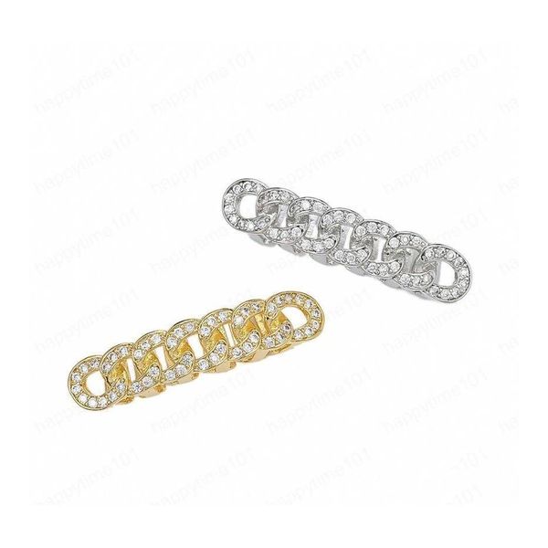 Grillz Dental Grills Hiphop Conjunto de dientes de oro con cadena circular de circón Grillz para decoraciones para hombres Drop Delivery Jewelry Body Dhet4