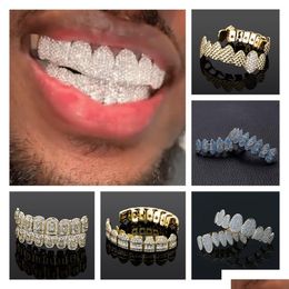 Grillz Dentaire Grills Glacé Zircon Cubique Bijoux De Corps 18K Or Réel Punk Hip Hop Jésus Bouche Fang Grillz Brace Fl Diamant Vampire Dhynu