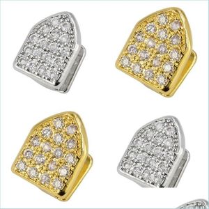 Grillz Dental Grills Iced Out Zircon Gold Dents Grillz Micro Pave Grills supérieurs et inférieurs Capuchons à dents simples Vampire Jewel Dhseller2010 Dhgng