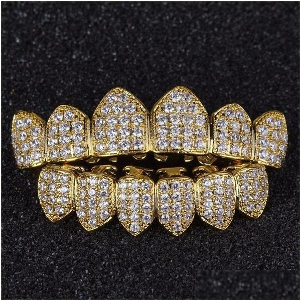 Grillz Dentaire Grills Design De Luxe Dents De Diamant Grillz Or Crocs De Vampire Cz Pour Hommes Femmes Haut Bas Avec Barre De Moulage 107 U2 Drop Dhpsl