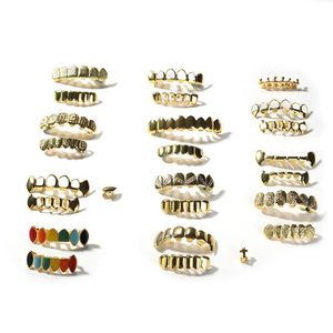 Grillz, Grills dentaires Mens Gold Grillz Dents Set Mode Hip Hop Bijoux Haute Qualité Huit 8 Dents Supérieures Six 6 Grills Inférieurs Drop Deli Dh1Qe