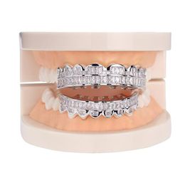 Grillz Dental Grills New Baguette Set Tanden Grillz Top Bottom Sier Color Grills Tandheelkundige mond Hiphop Mode-sieraden Dhseller2010 Dhszq