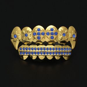 Grillz Dental Grills Nouveau Plaqué Or Glacé Bleu CZ Strass Hip Hop Dents Pour Bouchons Bouche Top Bottom Grill Set Vampire Bijoux Dro Dhrbj