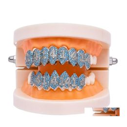 Grillz Dental Grills Sier Color Iced Out 1414 Gold Grillz Crystal Sieraden Accessoires Top Tanden Bodem Tanden Hip Hop Bling Cubic Zir Dhvdn