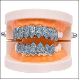 Grillz Dental Grills Sier Couleur Glacé 1414 Or Grillz Cristal Bijoux Accessoires Haut Bas Grills Dents Corps Hip Hop Bling Cub Dh4Tg