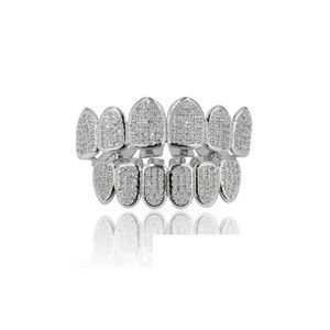 Grillz Tandheelkundige Grills Enkele Tand Grill Diamant Bretels Vampier Tanden Hip Hop Persoonlijkheid Fangs Gold Sier Vrouwen Mannen Sieraden Drop Delive Dhspq