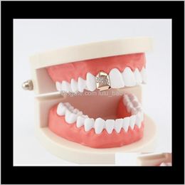 Grillz, Drop Levering 2021 Hip Hop Single Tand Grillz Tilt Diamonds Real Pated Rappers Dental Grills Cool Music Body Sieraden Gouden Sier RO