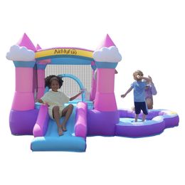 Casa inflable para niñas, casa de juegos interior para niños, puente de salto, castillo, tobogán, casa de juegos interior al aire libre, a la venta, juguetes de parque, juegos para niños, nube divertida rosa con piscina de bolas