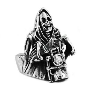 Grim Reaper Skull Ride Motorfietsring Roestvrij stalen sieraden Vintage Skull Motor Biker Men Ring SWR0446 B283R