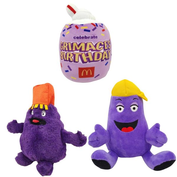 Grimace Yellow Hat Purple Ghost Face Aubergine Poupée avec chapeau, Big Brother Shake Doll Peluche