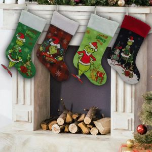 Grinchs bas de Noël 18 pouces Grand Noël Grinchs Kit de bas de Noël décorations de vacances Ornements de grinchs à l'intérieur 1013