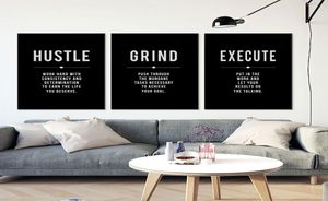 Grind Hustle Execute Life Quote Motivation Wall Art Toile Peinture Moderne Inspirant Affiche Imprime Mur Photos Bureau Deco6850627