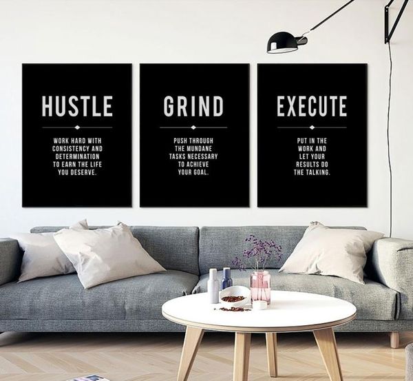 Grind Hustle Exécuter la vie de la vie de motivation toile art art peinture de l'affiche inspirante moderne Impressions murales Bureau Office Déco1990403