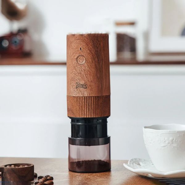 Moulins à café électriques sans fil portables, Rechargeable par USB, grain de bois, fraiseuse professionnelle en acier inoxydable, 1300mah