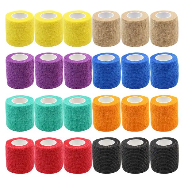 Grips 24 Uds 8 colores 5cm cubierta de vendaje para agarre de tatuaje cintas para envolver tatuajes no tejidas impermeables autoadhesivas accesorios para tatuajes de muñeca y dedo