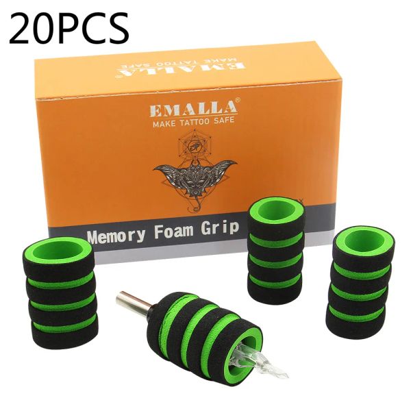 Empuñaduras EMALLA 20 piezas 22 mm Cubiertas de agarre de tatuaje de espuma viscoelástica para cualquier empuñadura de tubo de tatuaje de acero inoxidable y desechable de 1 