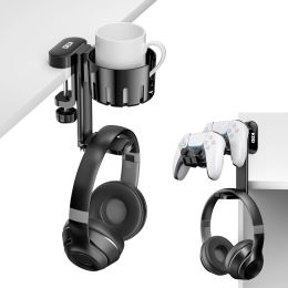 Grepen roteerbare hoofdtelefoonhouder 3 in 1 onder de bureau klemcontroller Stand vervangbare bekerhouder voor universele controller en headset