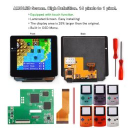 GRIPS TOUREN LAMOED AMOLED OLED SCHERM DROP INBOUW IN OSD RETRO PIXEL SCHERM Easy Installeer voor GBC Gameboy -kleur met Precut Shell