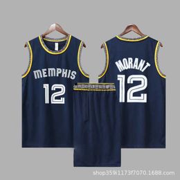 Grizzlies City Edition Morant No. 12 Basketbaluniform Set Heren Seal Ademend Amerikaans Vest Dames