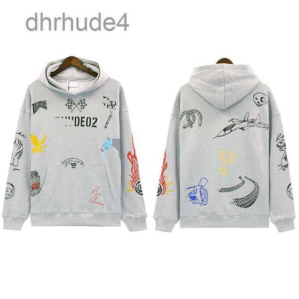 Grizzly Hoodie Rhude Designer Sweat-shirt Painting Style Mens and Women's Loose Casual Pullover QXBX