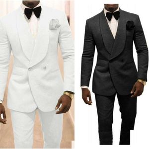 Bruidegom reversjaal Tuxedos Men Witte pakken blazer 2 -delige dobby prom party diner jas kleding op maat gemaakte madejacketaddpantsaddbow drop d dhbyf hbyf