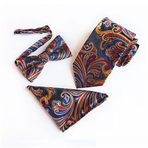 Bruidegom Banden Buikbanden Roze Stippen Zakelijke Mannen Vlinderdas En Zakdoek Bowtie Stropdas Jacquard 3 stks/set Set Polyester Drop Levering Dh1Dk