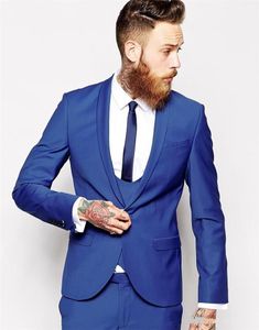 Smokings de marié garçons d'honneur un bouton bleu meilleur homme costume mariage hommes Blazer costumes sur mesure (veste + pantalon + gilet + cravate) K131