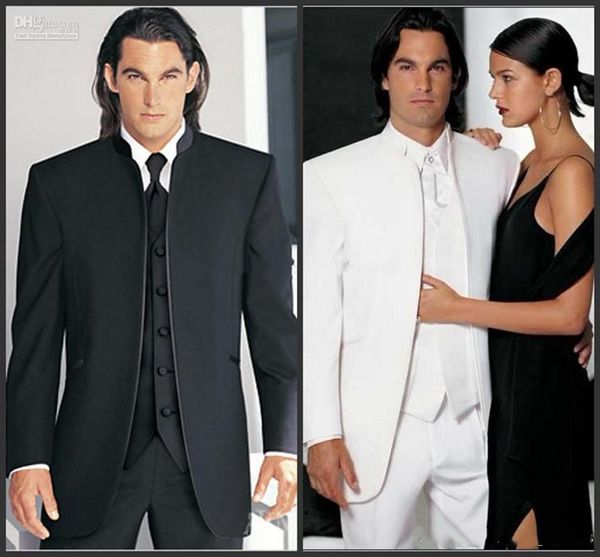 Novios Esmoquin Marfil Negro Hombres Trajes Traje de boda Ajuste en forma Hombres Novio Desgaste Novio Padrinos de boda Solapa Abrigo Pantalón 3 piezas (chaqueta + pantalones + chaleco)