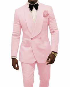 Tuxedos de marié rose pour hommes, costume 2 pièces à revers châle, veste Blazer à la mode pour bal/dîner, costume 2 pièces (veste + pantalon + cravate)